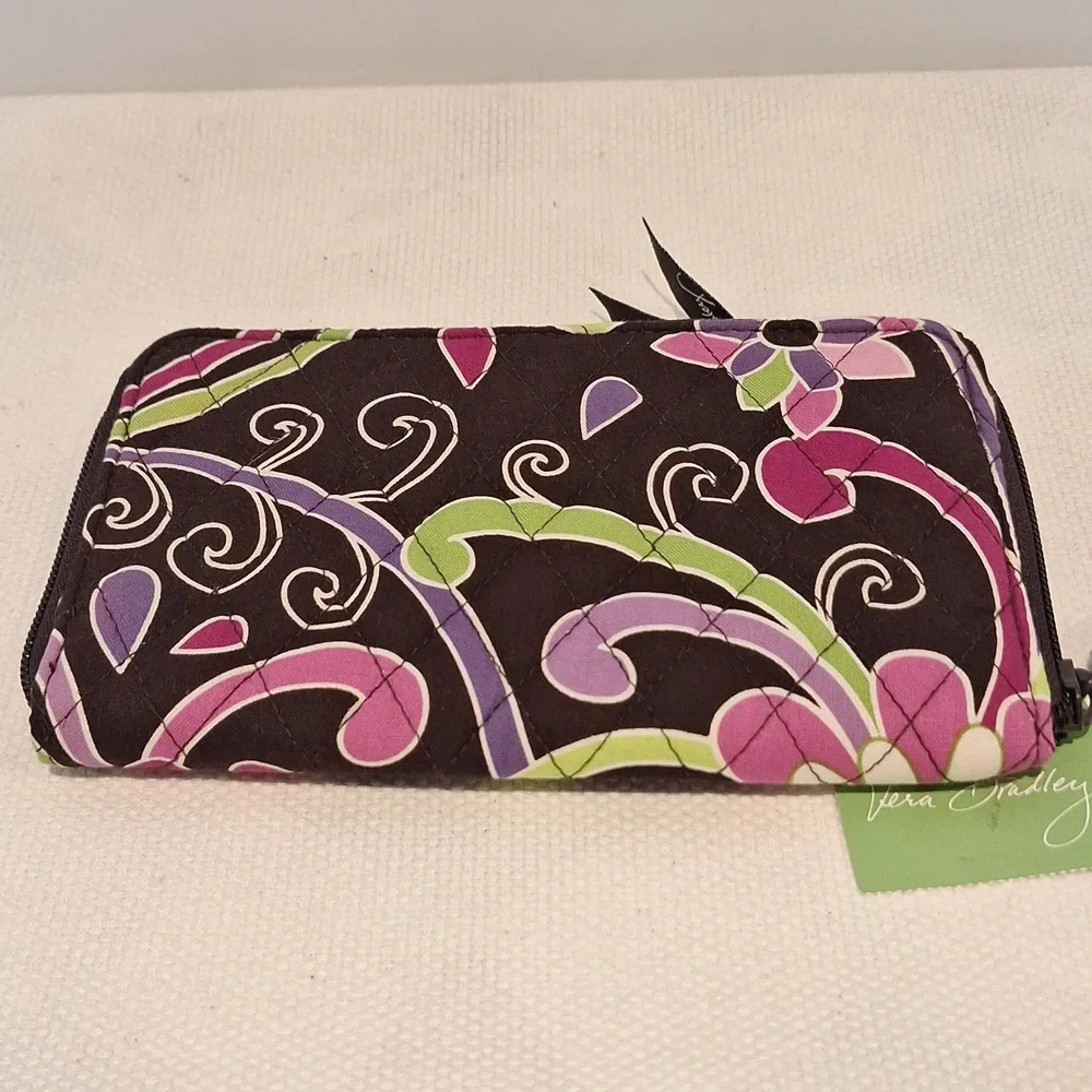 Vera Bradley Women's Floral Zip-around Wallet - Purple Punch Pink and Green Nwt - Picture 3 of 4